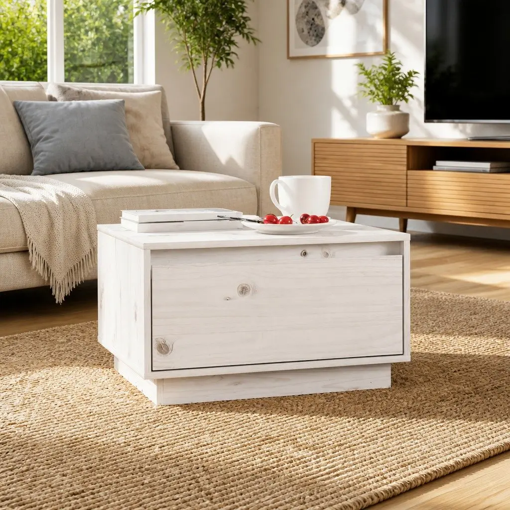 White Wooden Coffee Table with Storage Drawer