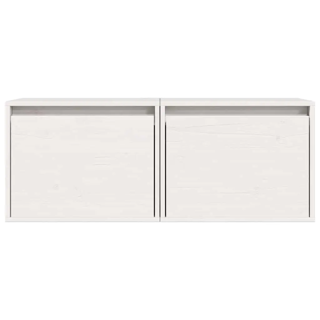 Wall Cabinets 2 pcs White 45x30x35 cm Solid Pine Wood Floating Storage Shelves