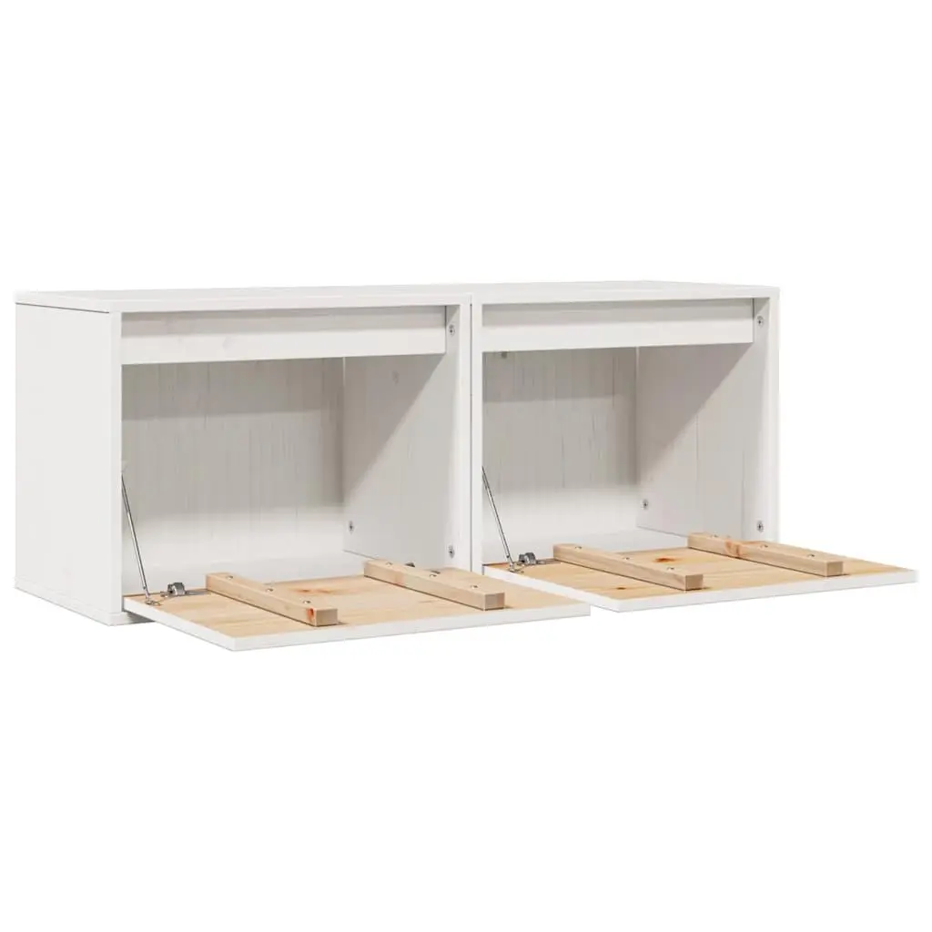Wall Cabinets 2 pcs White 45x30x35 cm Solid Pine Wood Floating Storage Shelves