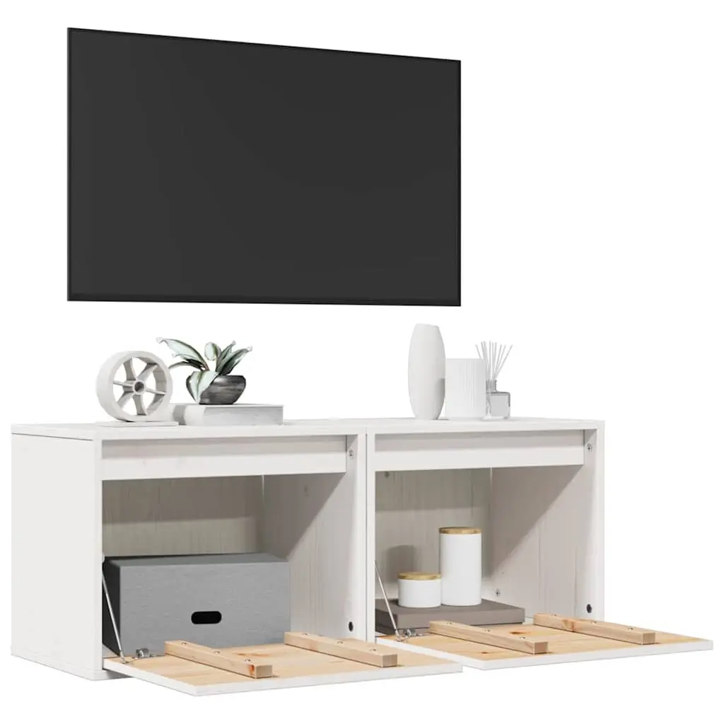 Wall Cabinets 2 pcs White 45x30x35 cm Solid Pine Wood Floating Storage Shelves