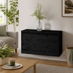 Black Wall Cabinet 60x30x35 cm Solid Pinewood Storage Unit