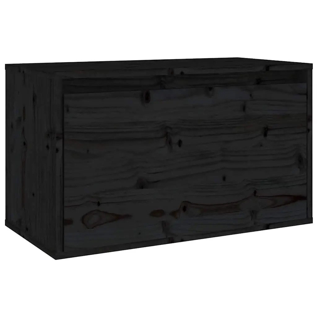 Wall Cabinet Black 60x30x35 cm Solid Pinewood Hanging Storage Shelves Unit