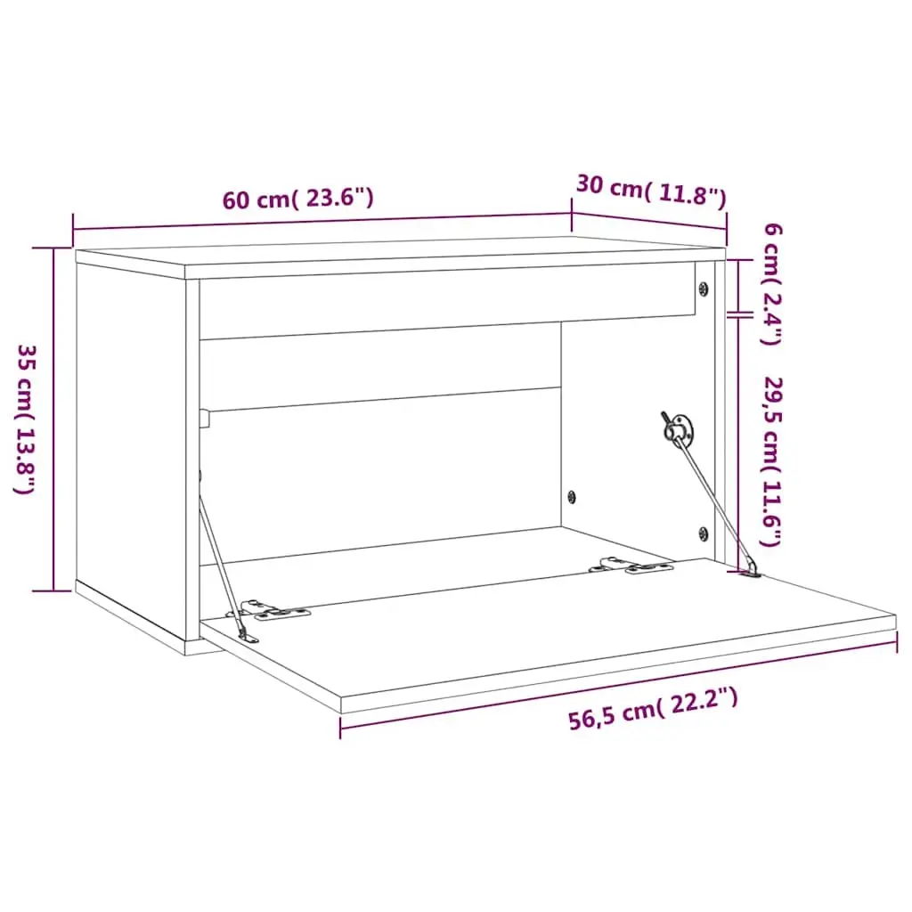 Wall Cabinet Black 60x30x35 cm Solid Pinewood Hanging Storage Shelves Unit