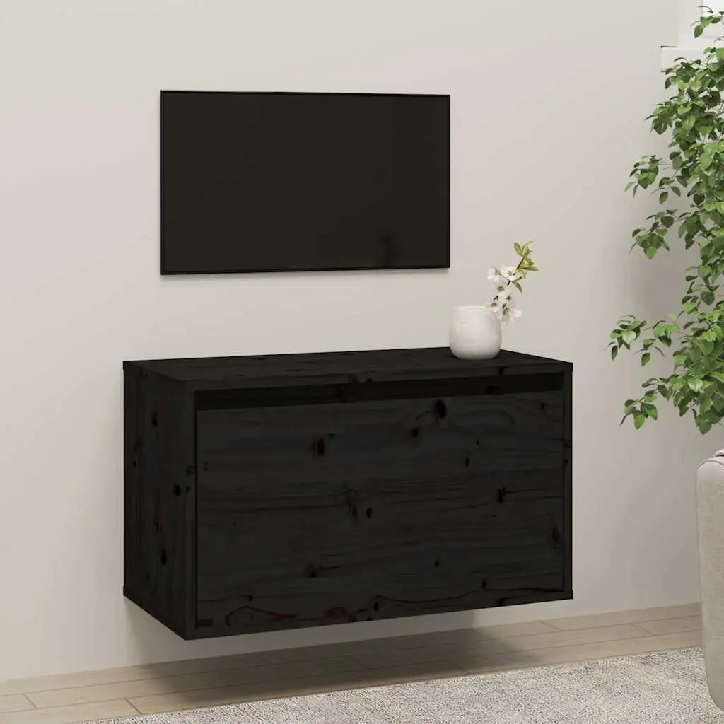 Wall Cabinet Black 60x30x35 cm Solid Pinewood Hanging Storage Shelves Unit