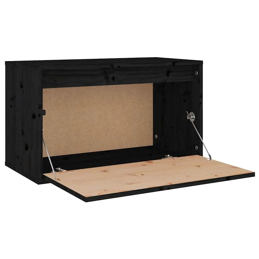 Wall Cabinet Black 60x30x35 cm Solid Pinewood Hanging Storage Shelves Unit