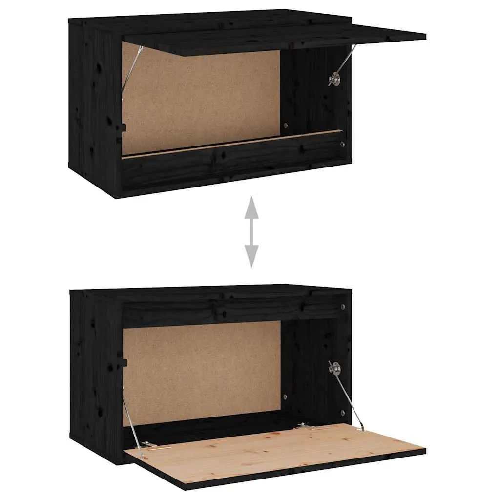Wall Cabinet Black 60x30x35 cm Solid Pinewood Hanging Storage Shelves Unit