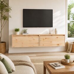 Solid Pine Wood Floating Wall Cabinets 80x30x35 cm - 2 pcs