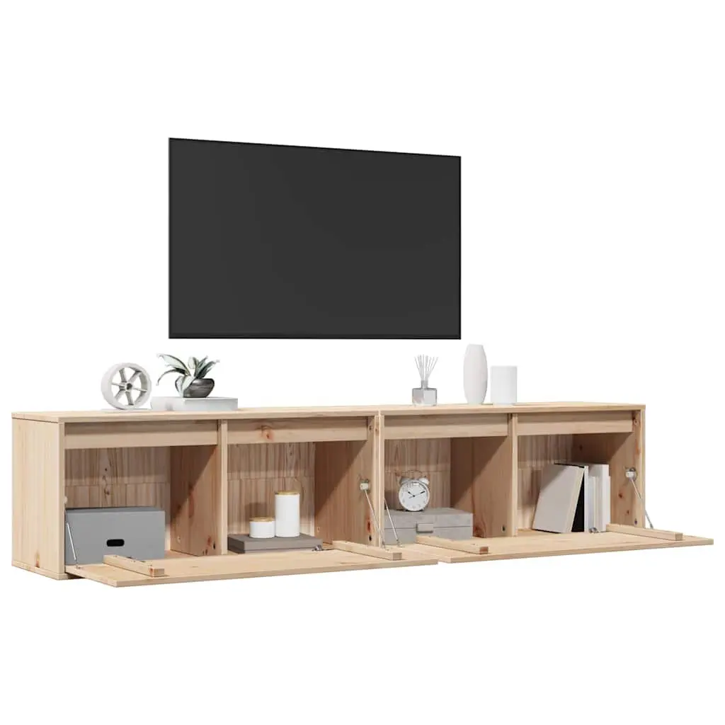 Wall Cabinets 2 pcs 80x30x35 cm Solid Pine Wood Floating Storage Shelves Brown