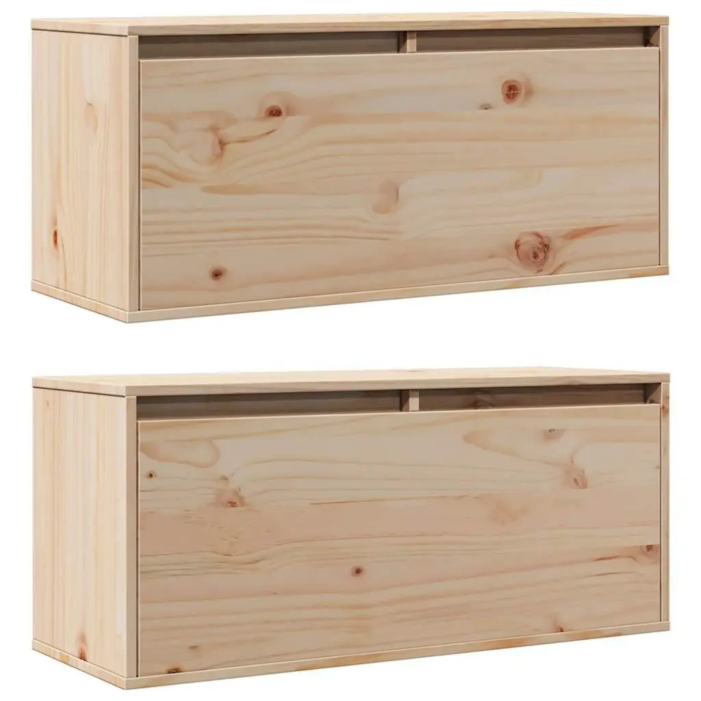 Wall Cabinets 2 pcs 80x30x35 cm Solid Pine Wood Floating Storage Shelves Brown