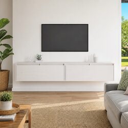 White Wooden Floating Wall Cabinet 100x30x35 cm