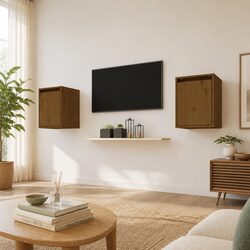 Brown Solid Wood Wall Cabinet Set 2 Pieces 30x30x40cm