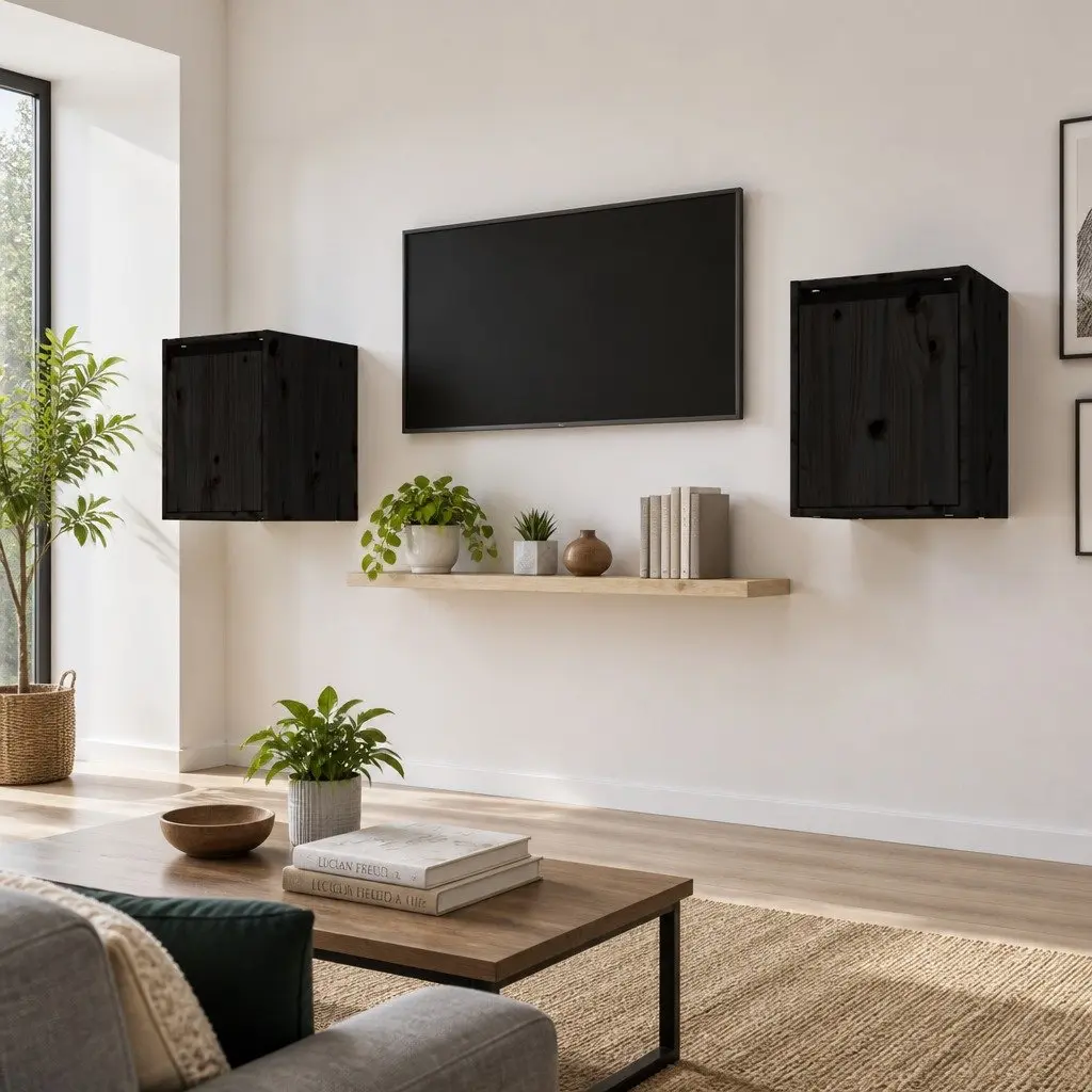 Wall Cabinet Black 30x30x40 cm Solid Wood 2 Piece Floating Shelving Storage Unit