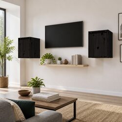 Black Solid Wood Wall Cabinet Set 30x30x40 cm