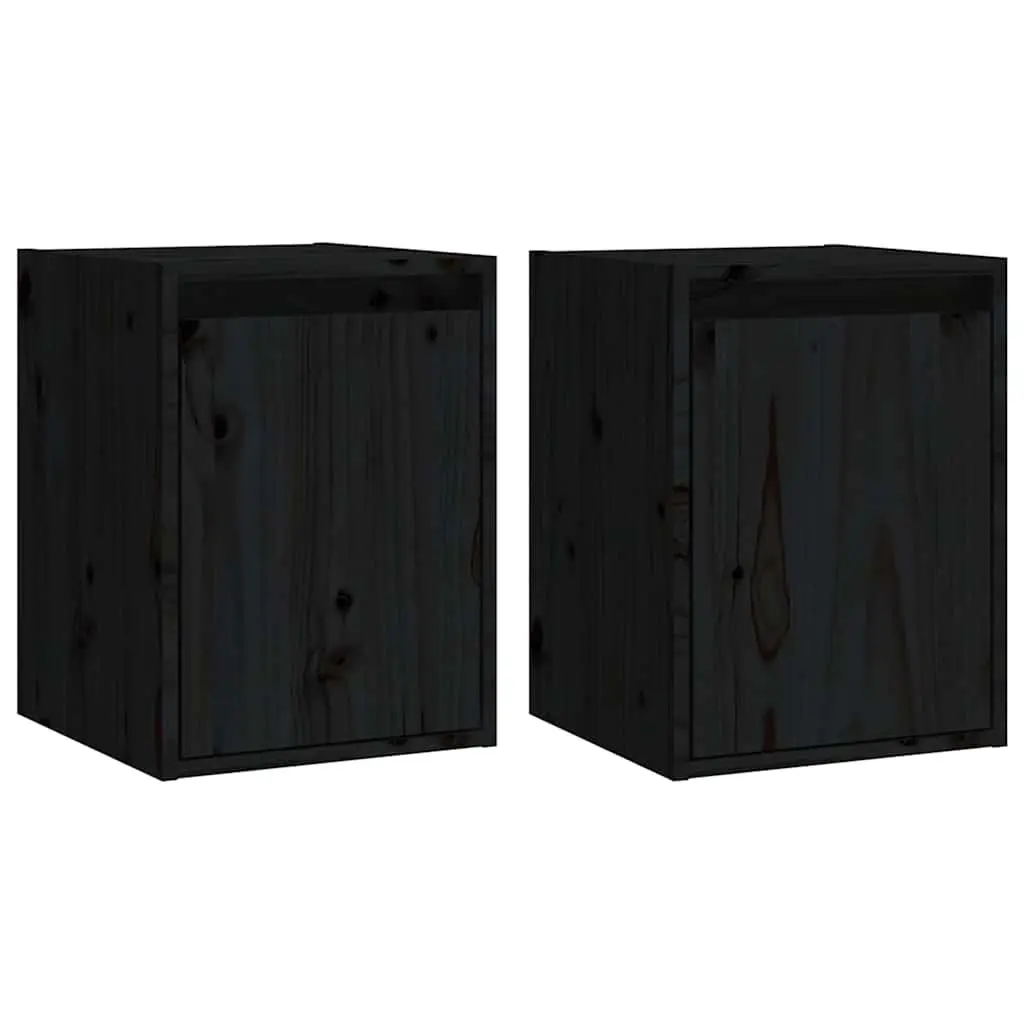 Wall Cabinet Black 30x30x40 cm Solid Wood 2 Piece Floating Shelving Storage Unit