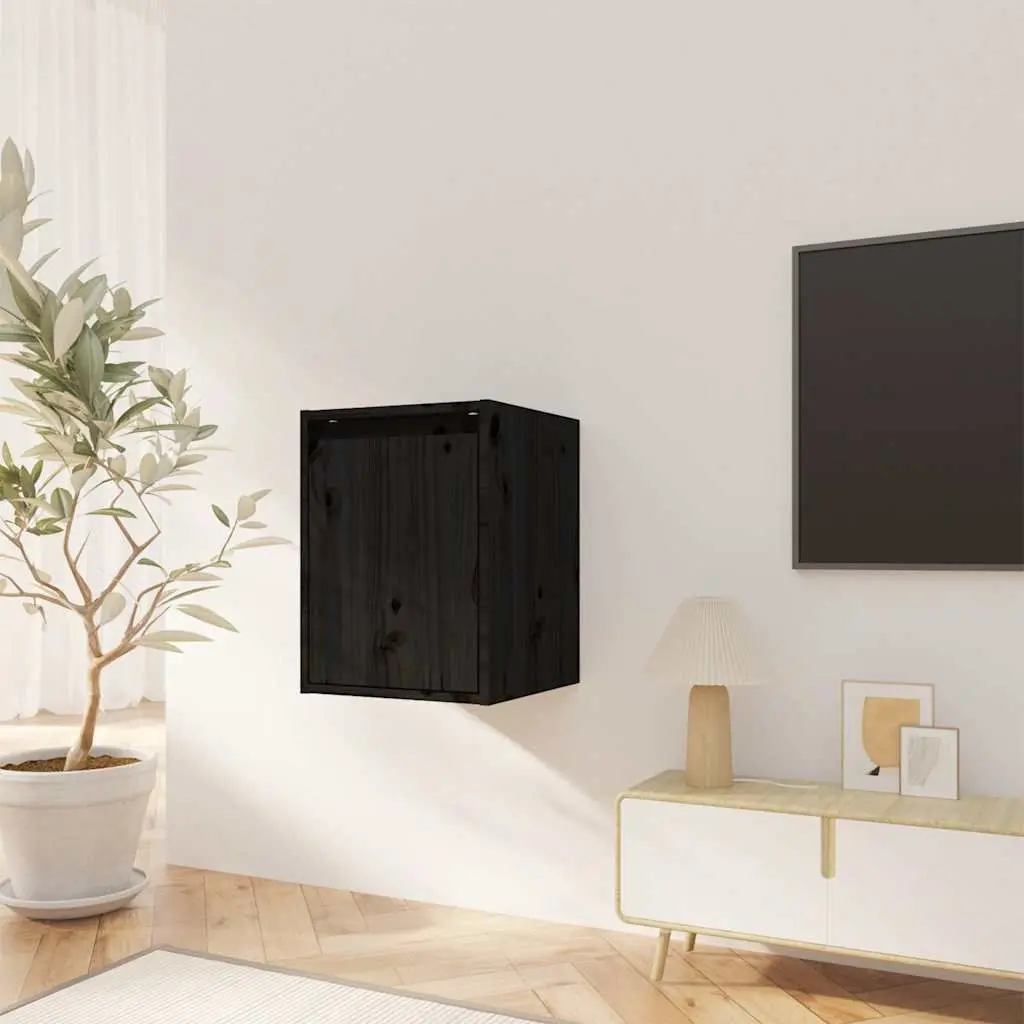 Wall Cabinet Black 30x30x40 cm Solid Wood 2 Piece Floating Shelving Storage Unit