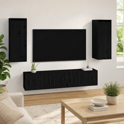 Black Solid Pine Wall Cabinets 2 pcs 30x30x80 cm