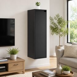 Black Solid Pine Wall Cabinets - Set of 2, 30x30x100 cm