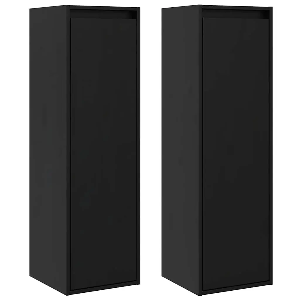 Wall Cabinets 2 pcs Black 30x30x100 cm Solid Pine Floating Storage Hanging Shelf