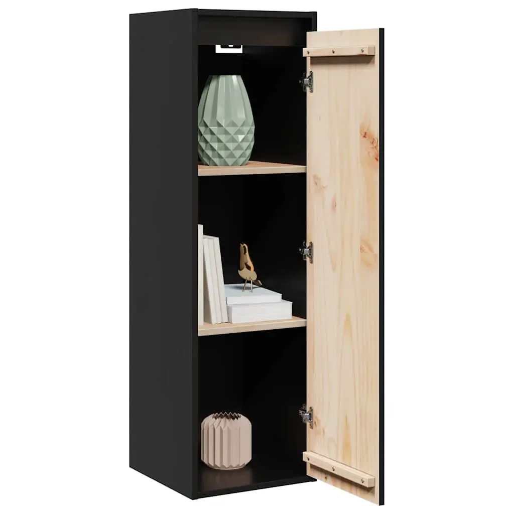 Wall Cabinets 2 pcs Black 30x30x100 cm Solid Pine Floating Storage Hanging Shelf