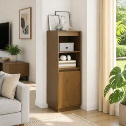 Warm Brown Highboard Solid Wood Storage Cabinet