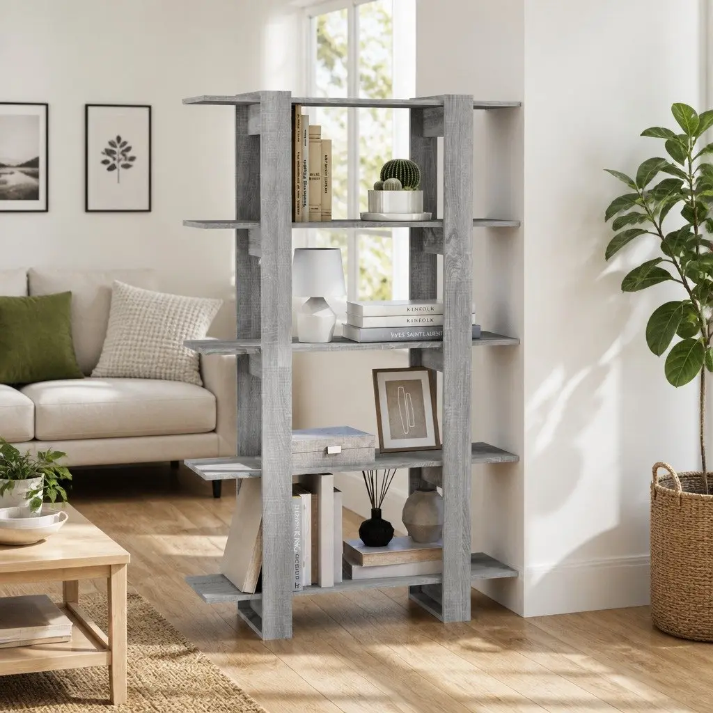 Book Cabinet Room Divider Grey Sonoma Shelving Unit Storage Organiser 100W x 30D x 160H cm