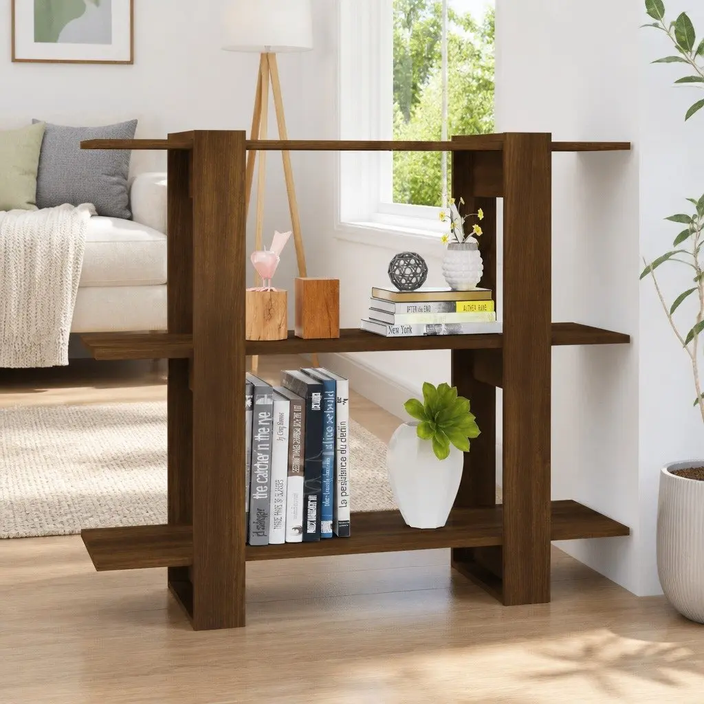Brown Bookcase Room Divider 100x30x87cm Storage Shelf