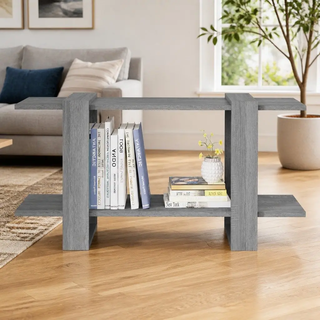 Book Cabinet Grey 100x30x51cm Engineered Wood Shelving Unit Storage Organiser Display Furniture