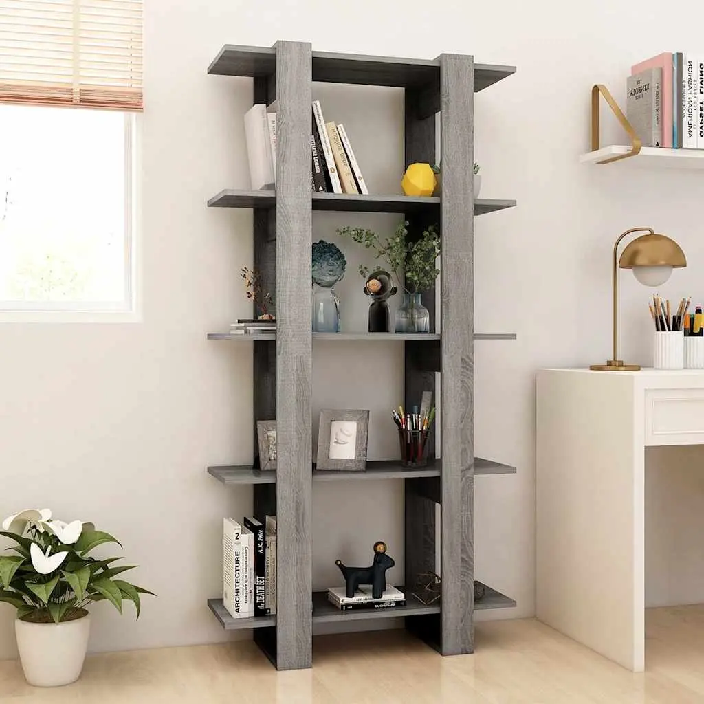 Engineered Wood Book Cabinet Grey Sonoma Room Divider Storage Shelving 80x30x160cm