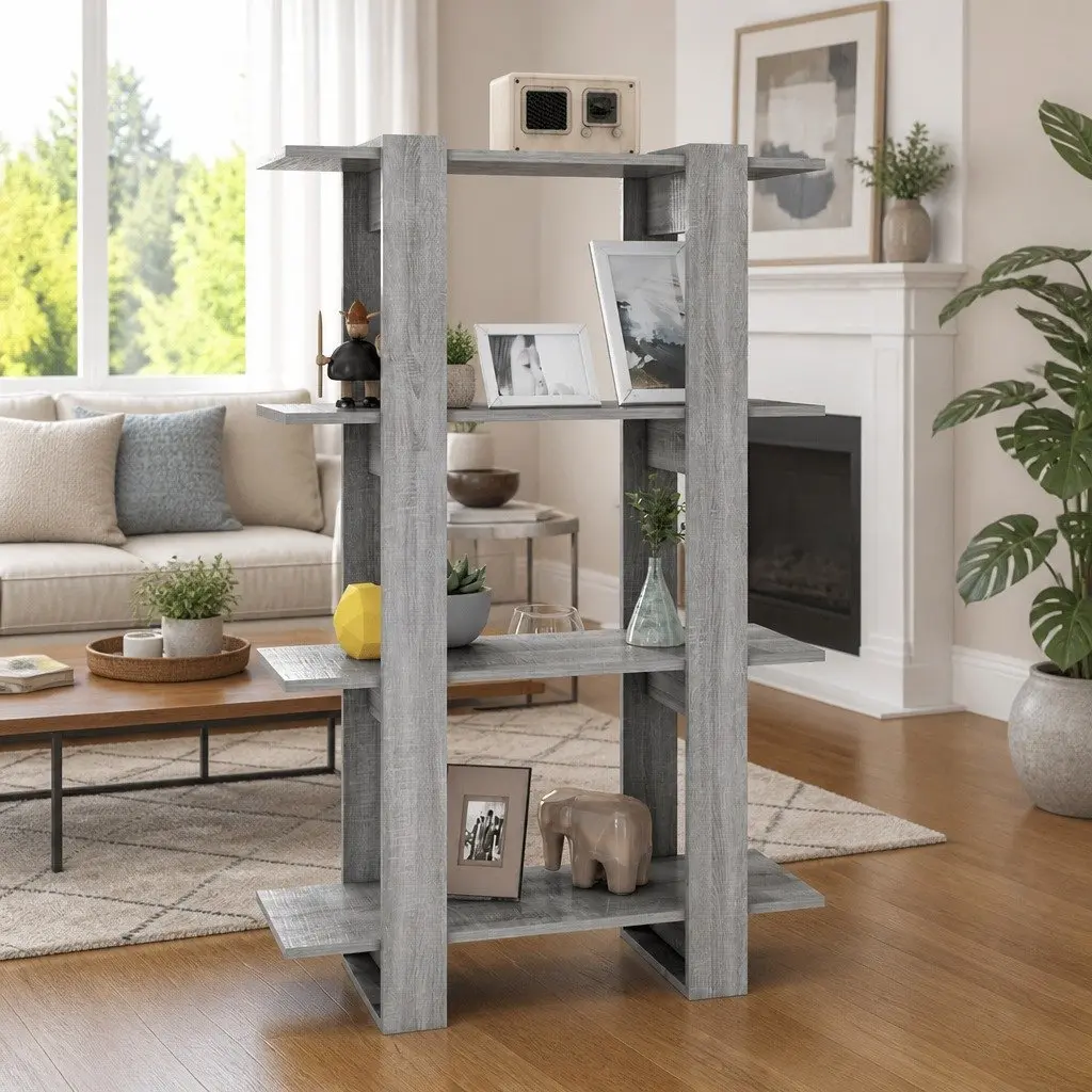 Book Cabinet Grey Wooden Shelving Unit Room Divider Storage Organiser 80 x 30 x 123.5 cm