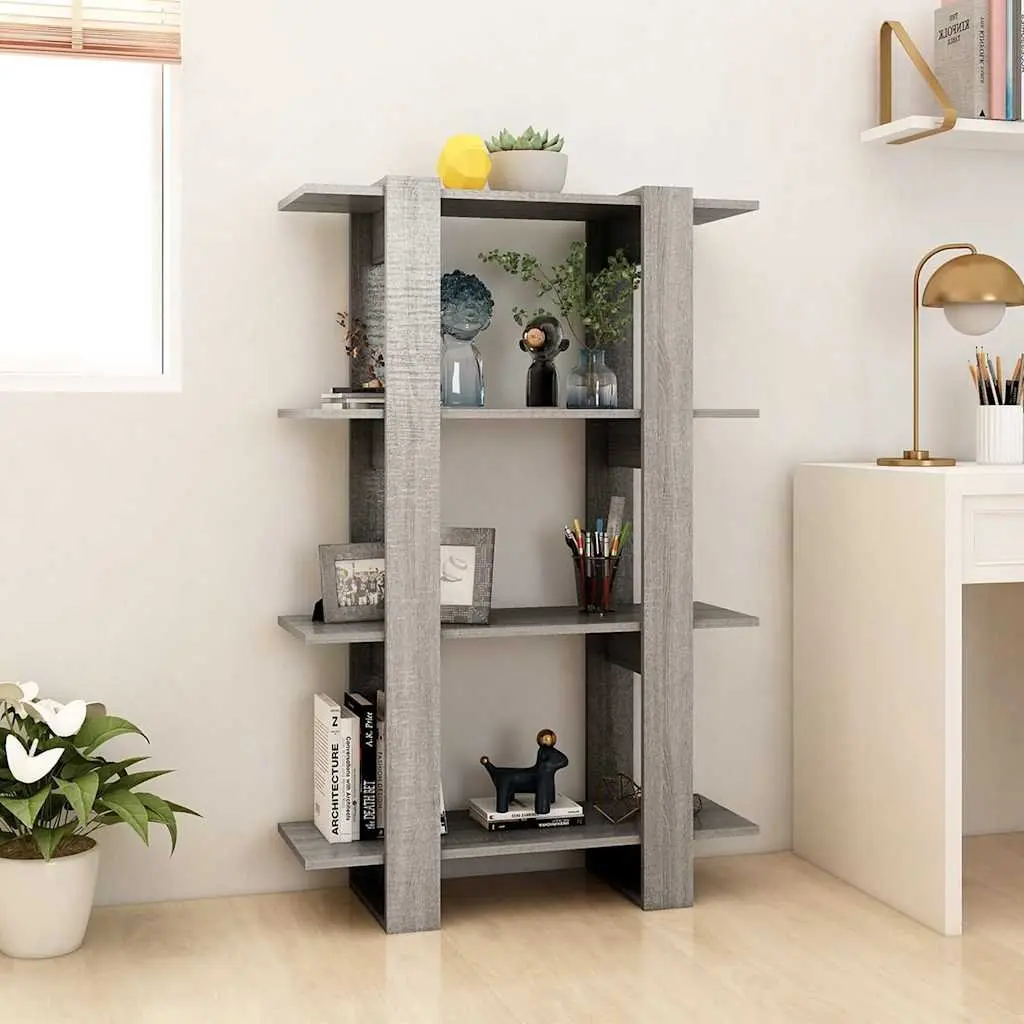 Book Cabinet Grey Wooden Shelving Unit Room Divider Storage Organiser 80 x 30 x 123.5 cm
