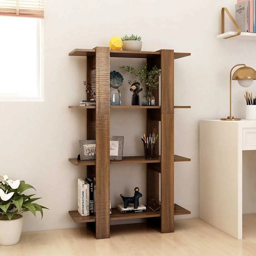 Book Cabinet Room Divider Wooden Shelving Unit Brown Oak 80x30x123.5cm