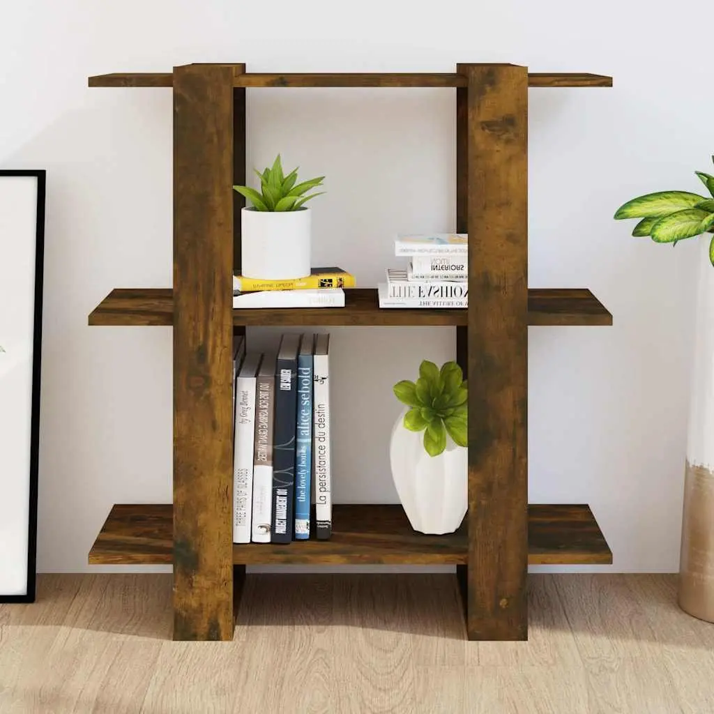 Wooden Book Storage Unit Brown Room Divider Shelf 80Wx30Dx87H cm