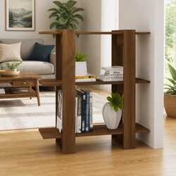 Brown Oak Book Cabinet Room Divider and Storage Shelf
