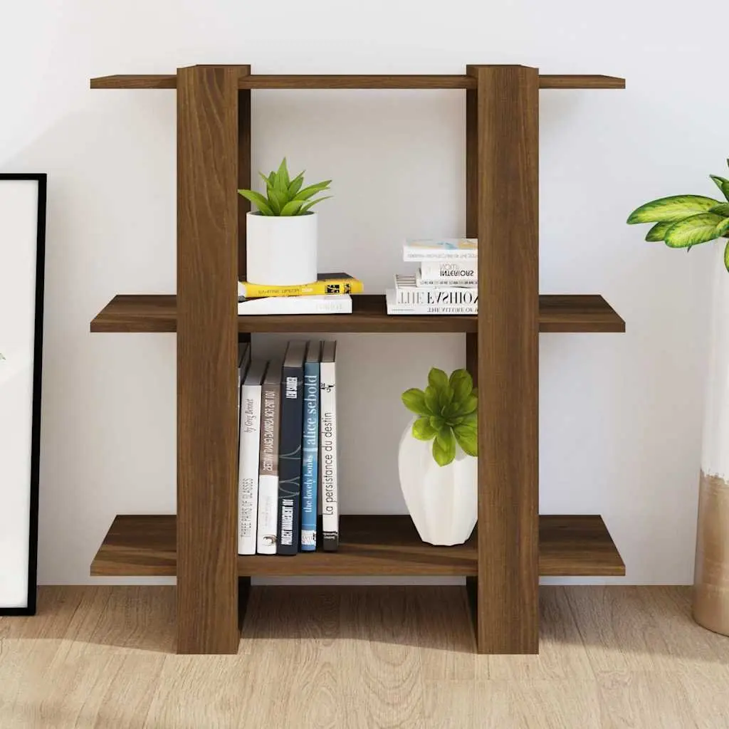Book Cabinet Room Divider Brown Oak Storage Shelf 80W x 30D x 87H cm Wood
