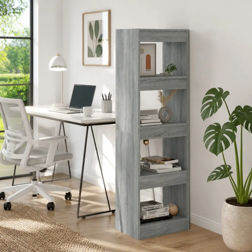 Book Cabinet Room Divider Grey Tall Bookshelf Storage Unit