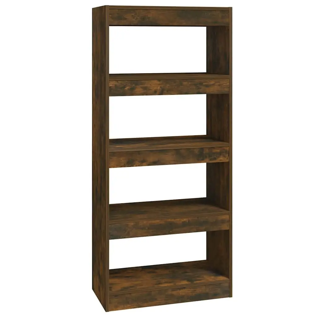 Book Cabinet Smoked Oak 60W x 30D x 135H cm Engineered Wood Room Divider Storage Organiser