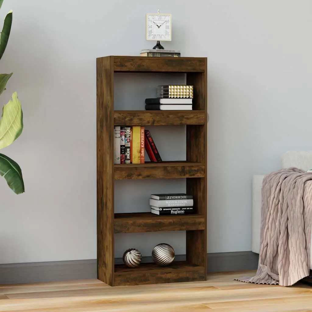 Book Cabinet Smoked Oak 60W x 30D x 135H cm Engineered Wood Room Divider Storage Organiser