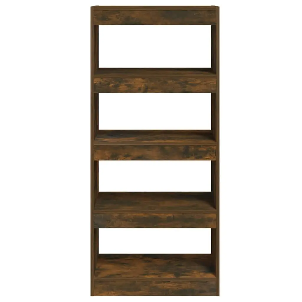 Book Cabinet Smoked Oak 60W x 30D x 135H cm Engineered Wood Room Divider Storage Organiser