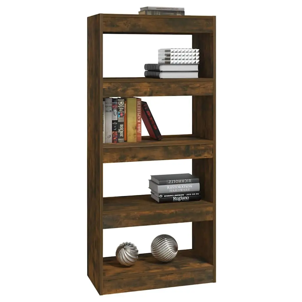 Book Cabinet Smoked Oak 60W x 30D x 135H cm Engineered Wood Room Divider Storage Organiser