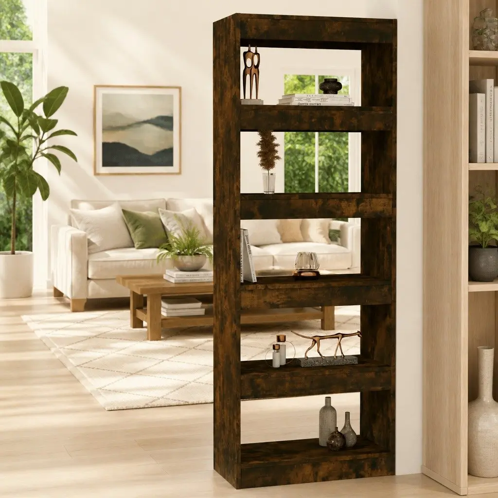 Smoked Oak Book Cabinet and Room Divider 60x30x166cm