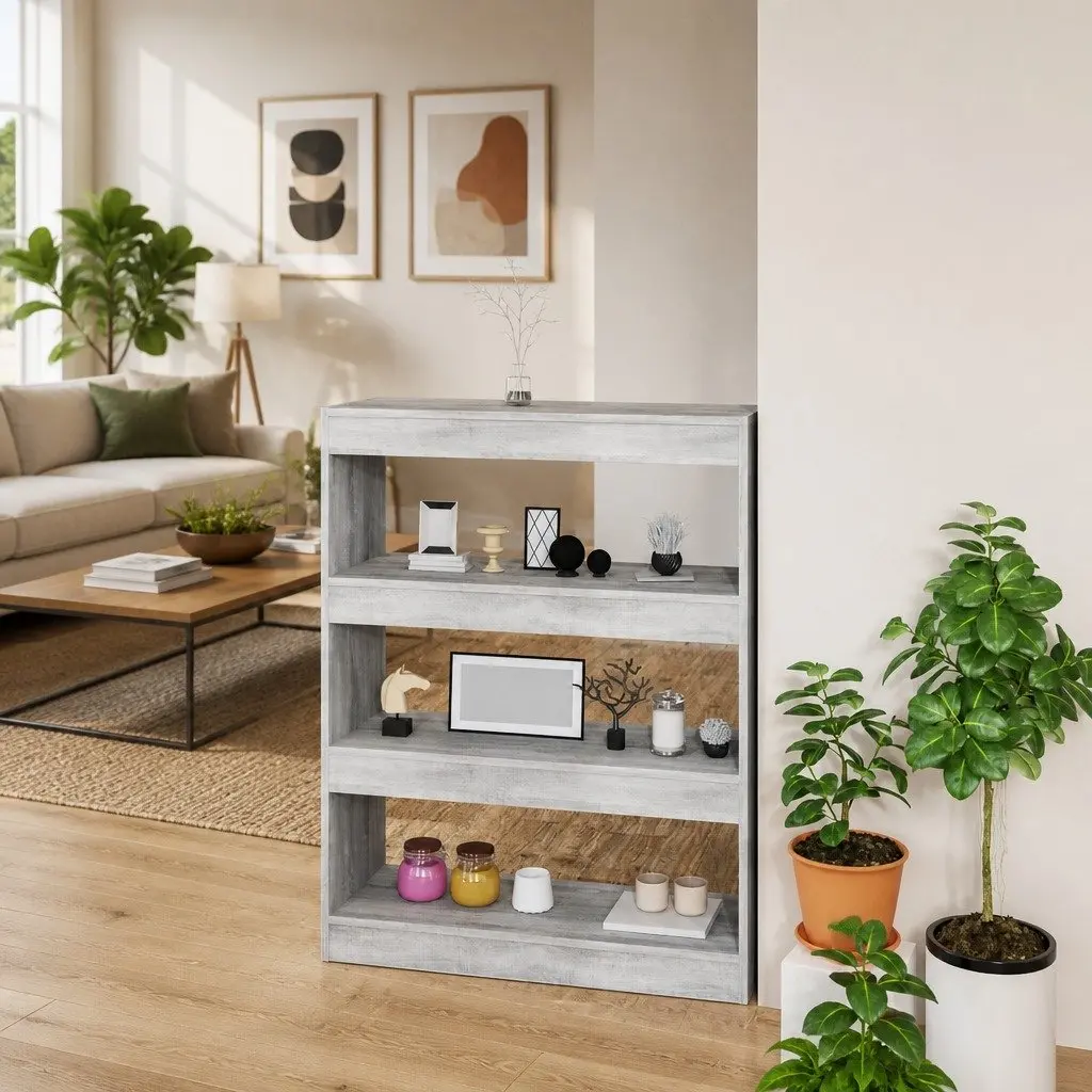 Wooden Shelving Unit Grey Sonoma 80x30x103cm Book Storage Room Divider