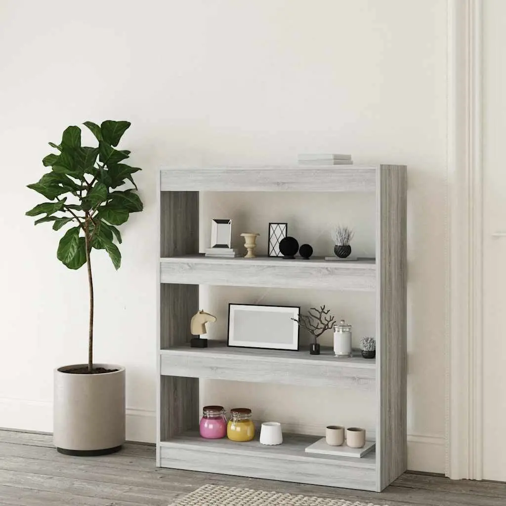 Wooden Shelving Unit Grey Sonoma 80x30x103cm Book Storage Room Divider