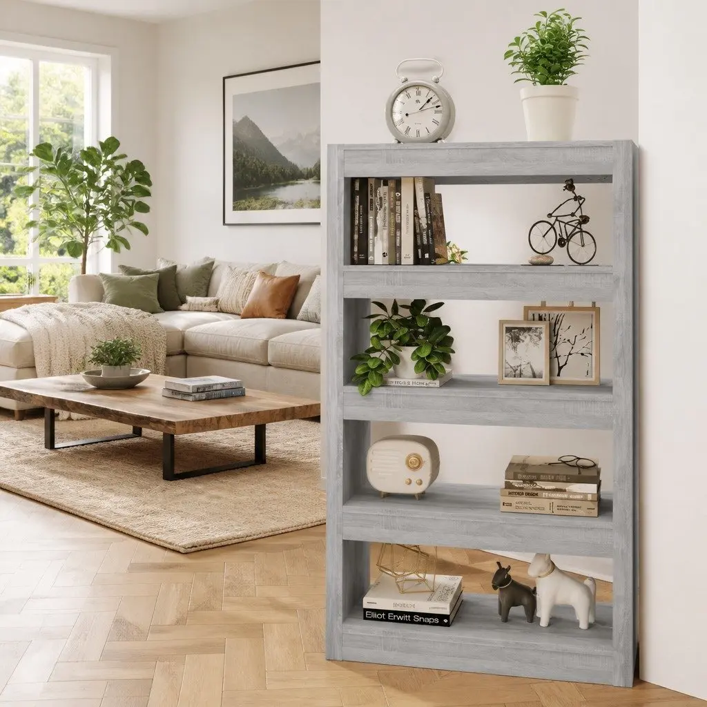 Book Cabinet Room Divider Grey 80x30x135cm Engineered Wood Shelving Storage Bookcase