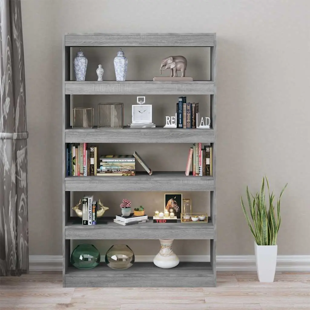 Book Cabinet Grey Wooden Shelving Storage Room Divider Standing Shelf