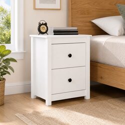 White Bedside Cabinet 50x35x61.5 cm Solid Pine Wood