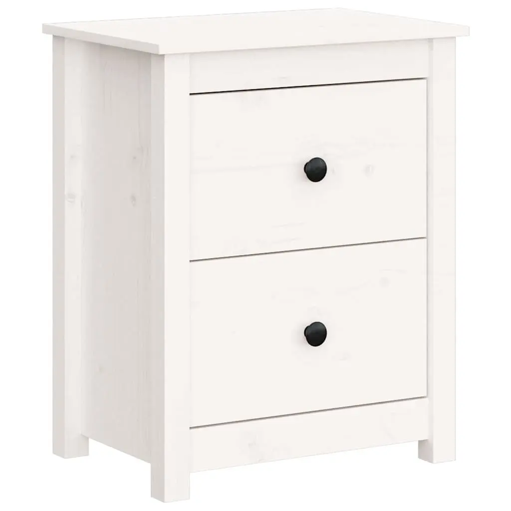 Bedside Cabinet White 50x35x61.5 cm Solid Pine Wood Nightstand Storage Drawers