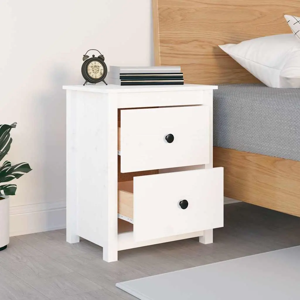 Bedside Cabinet White 50x35x61.5 cm Solid Pine Wood Nightstand Storage Drawers