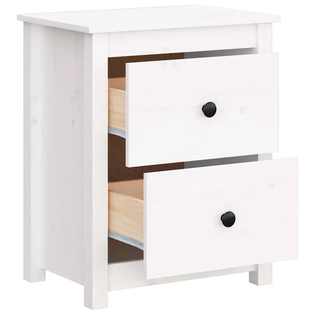 Bedside Cabinet White 50x35x61.5 cm Solid Pine Wood Nightstand Storage Drawers