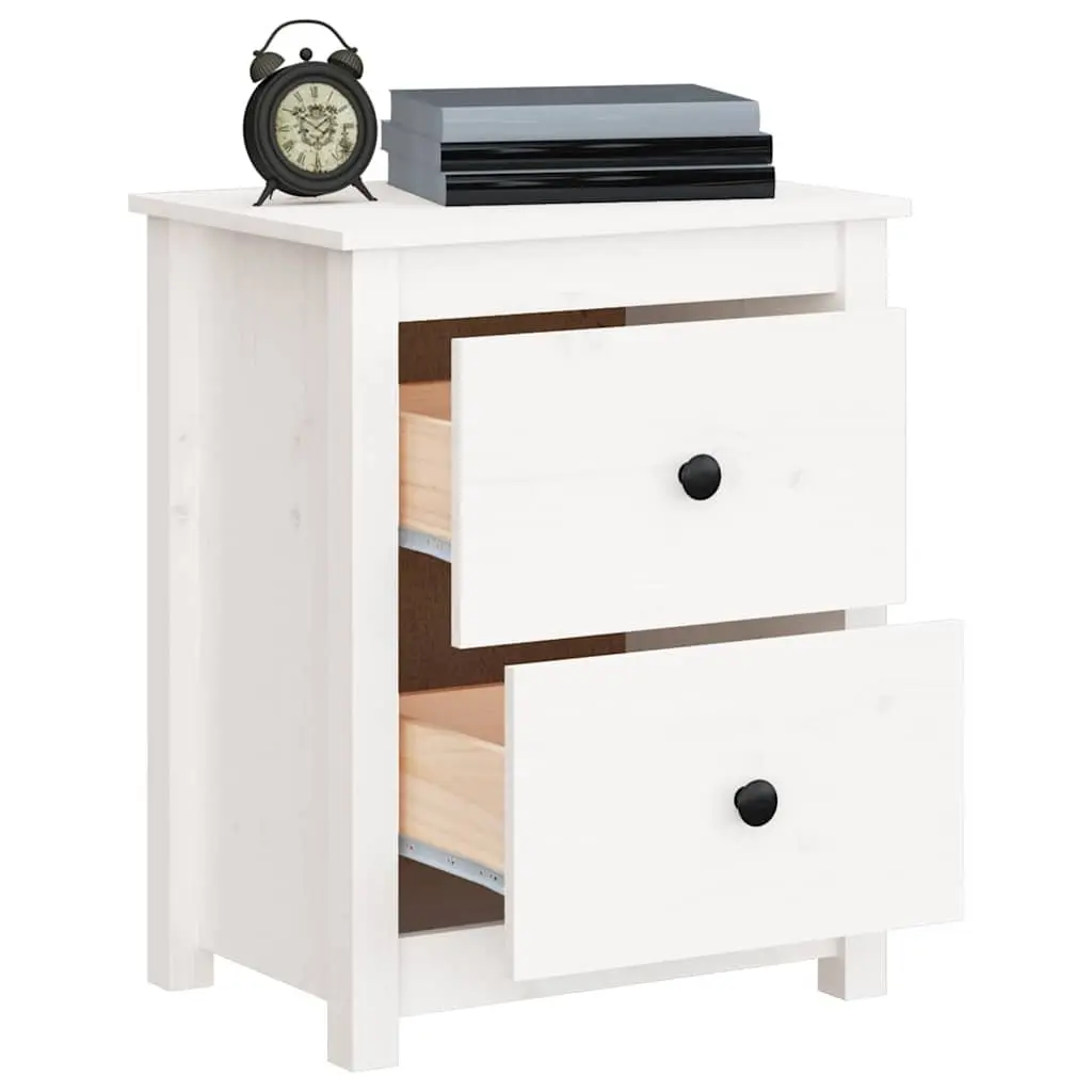 Bedside Cabinet White 50x35x61.5 cm Solid Pine Wood Nightstand Storage Drawers