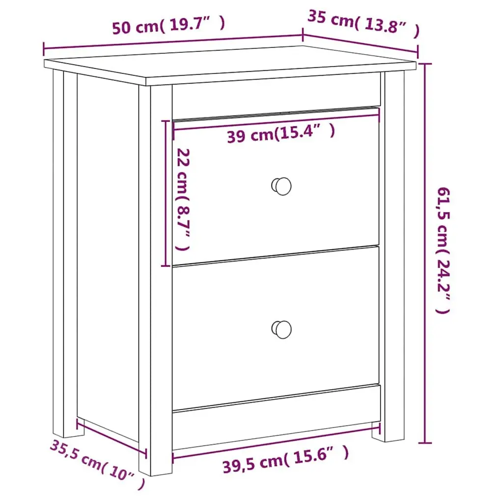 Bedside Cabinet White 50x35x61.5 cm Solid Pine Wood Nightstand Storage Drawers